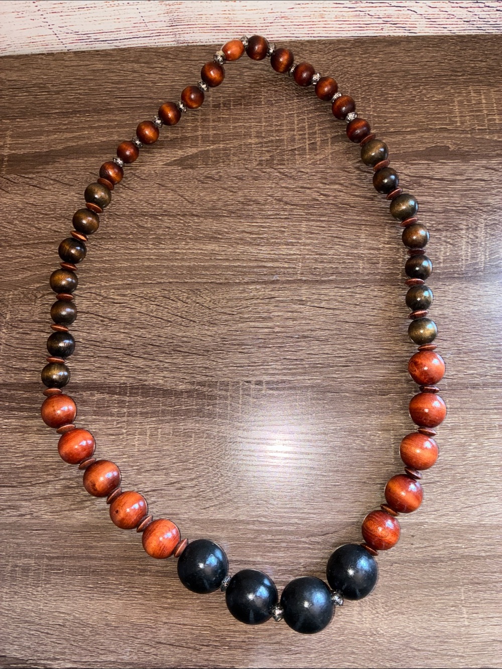 Vintage 80’s Handcrafted Black and Brown Wood Bead Necklace - Women Jewelry